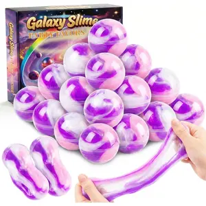 24 Pack Galaxy Slime Balls, Purple White Pink Color Mix, Non-Sticky Fidget Toy for Stress Relief, Party Favors Birthday Gifts for Boys Girls, Classroom Rewards