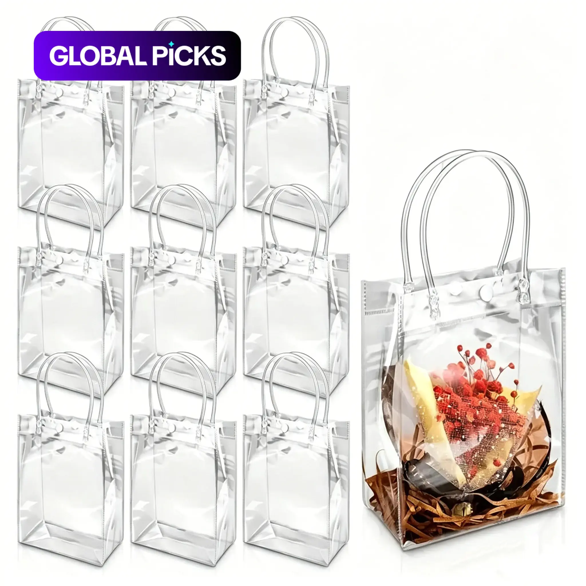 Gift Bag with Handle, 10/20/30-Pack Reusable Clear PVC Bags, Durable Party Favor Tote Goodie Bags for Wedding & Birthday Supplies #GLOBAL PICKS