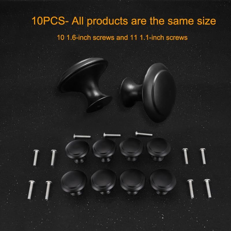 10 count Cabinet Knobs for Dresser Drawers1.2 Inch  and Elegant Matte Black Round Cabinet KnobsModern Single Hole Single Zinc Alloy HandleDrawer PullsDresser Door Knobs