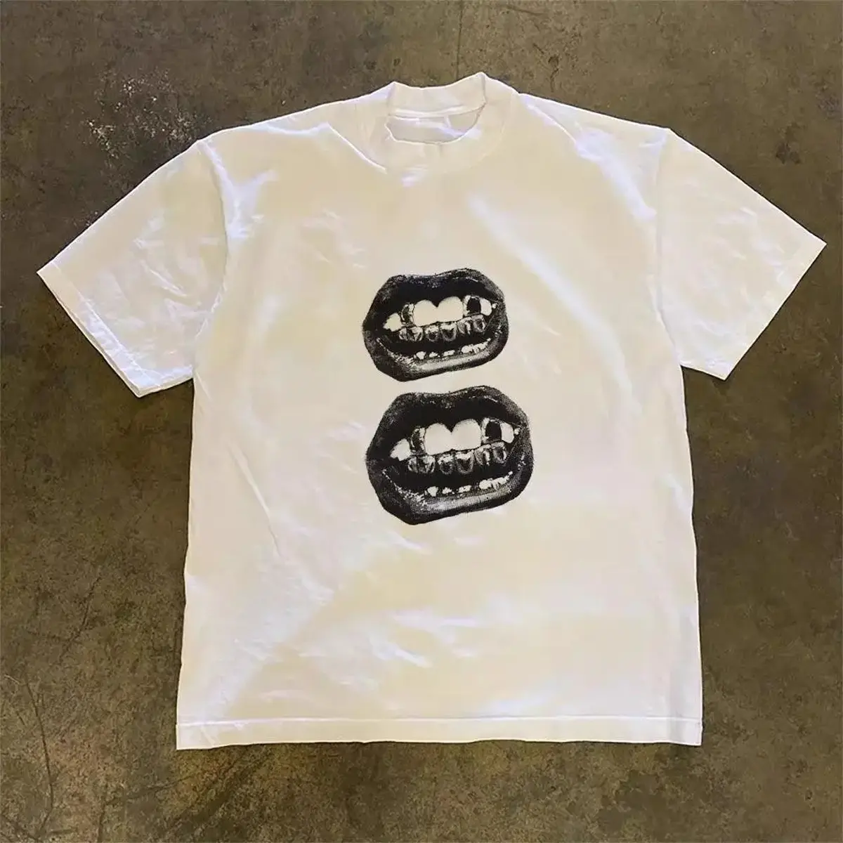 Hip Hop Tooth & Mouth Graphic Oversized T-Shirt |   Unisex Vintage Streetwear Tee |   100% Cotton Short Sleeve Top for Men & Women |   Trendy Casual Fashion Shirt |   SKU rkvnqzmpat