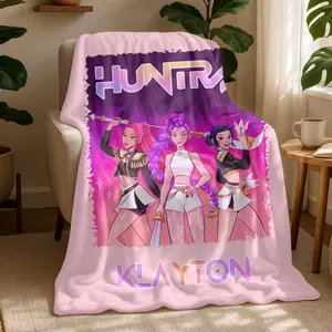 K-Pop Huntrix Demon Hunter Flannel Throw Blanket, Anime Music Idol Girl Group Soft Cozy Fleece for Bedroom Sofa Fan Room Christmas Gift, Kids Blanket, Adult Blanket