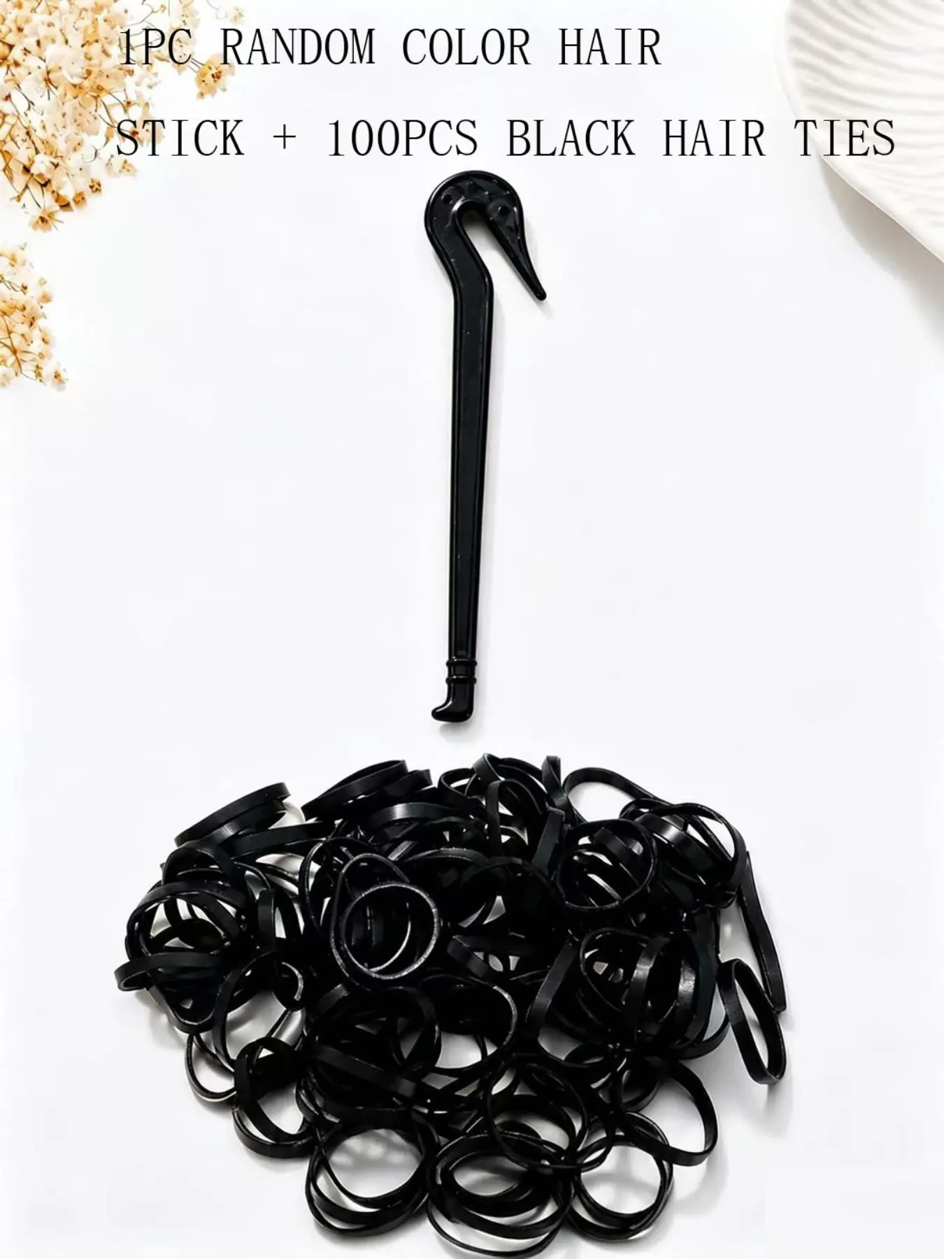 Women’s Hair Styling Accessories Set, 1 Random Color Hair Stick, 100 Elastic Hair Ties, Soft Stretch Ponytail Holders