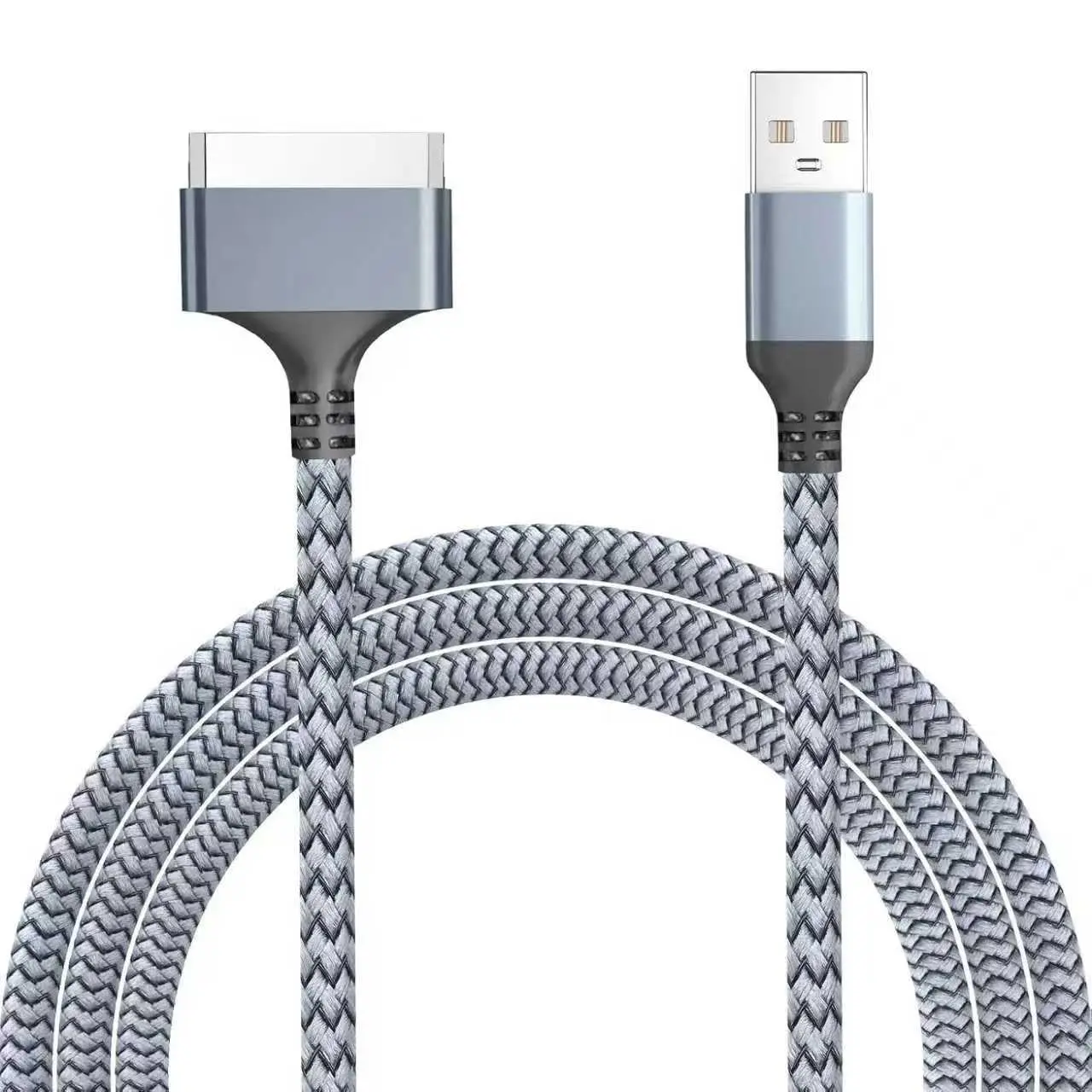 Durable USB to 30-Pin Charging & Data Sync Cable with Coil Port Connector, Compatible with Old iPhone 4/4s/3G/3GS, Old iPad 1/2/3, iPod Classic 1/2/3/4, Nano 1/2/3/4/5/6 (3.3ft Nylon-Braided)