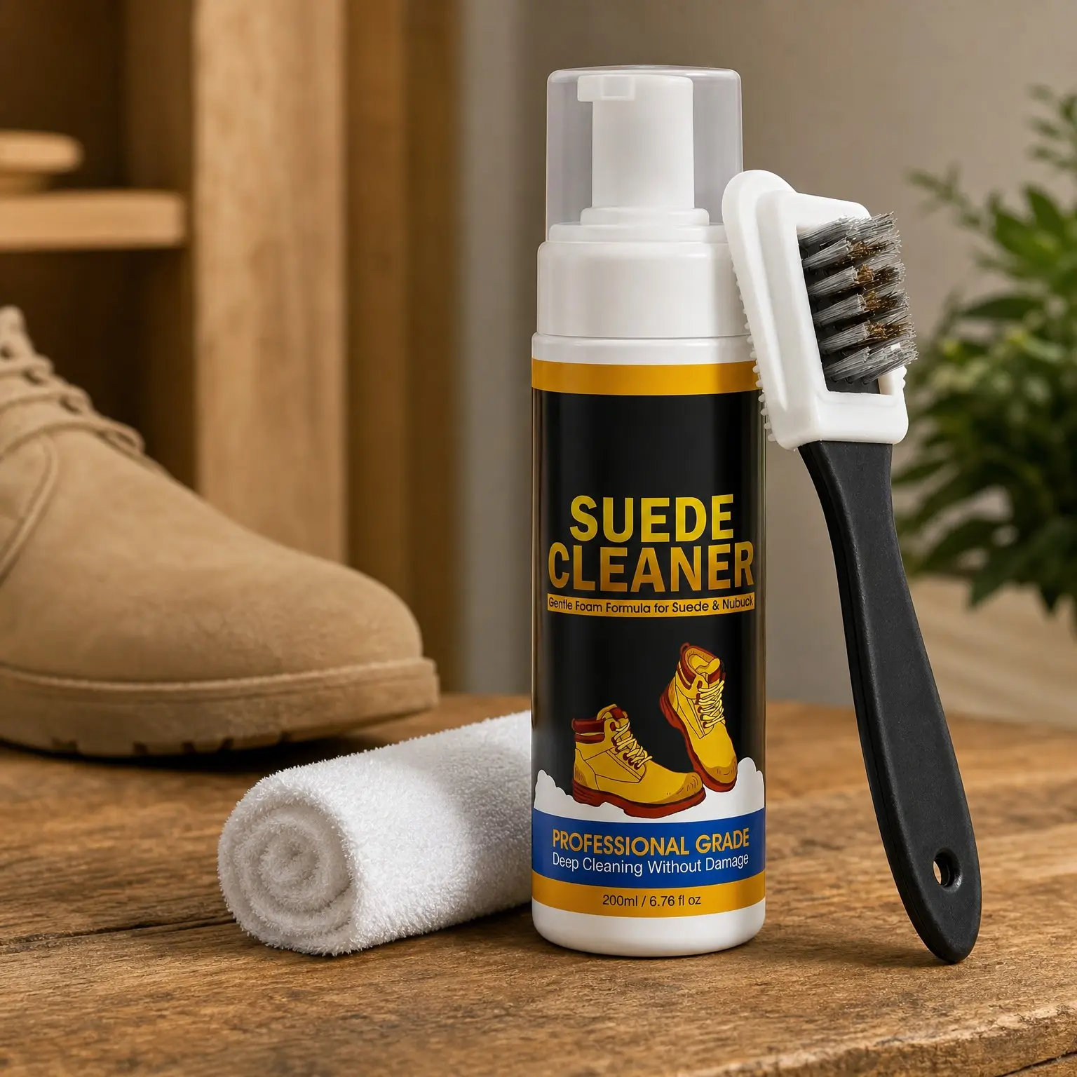 Suede & Nubuck Cleaner Foam Spray Kit – Removes Stains and Restores Nap, Color-Safe Rich Foam with Brush & Cloth, 6.76 fl oz for Shoes, Boots, Bags & UpholsteryGift