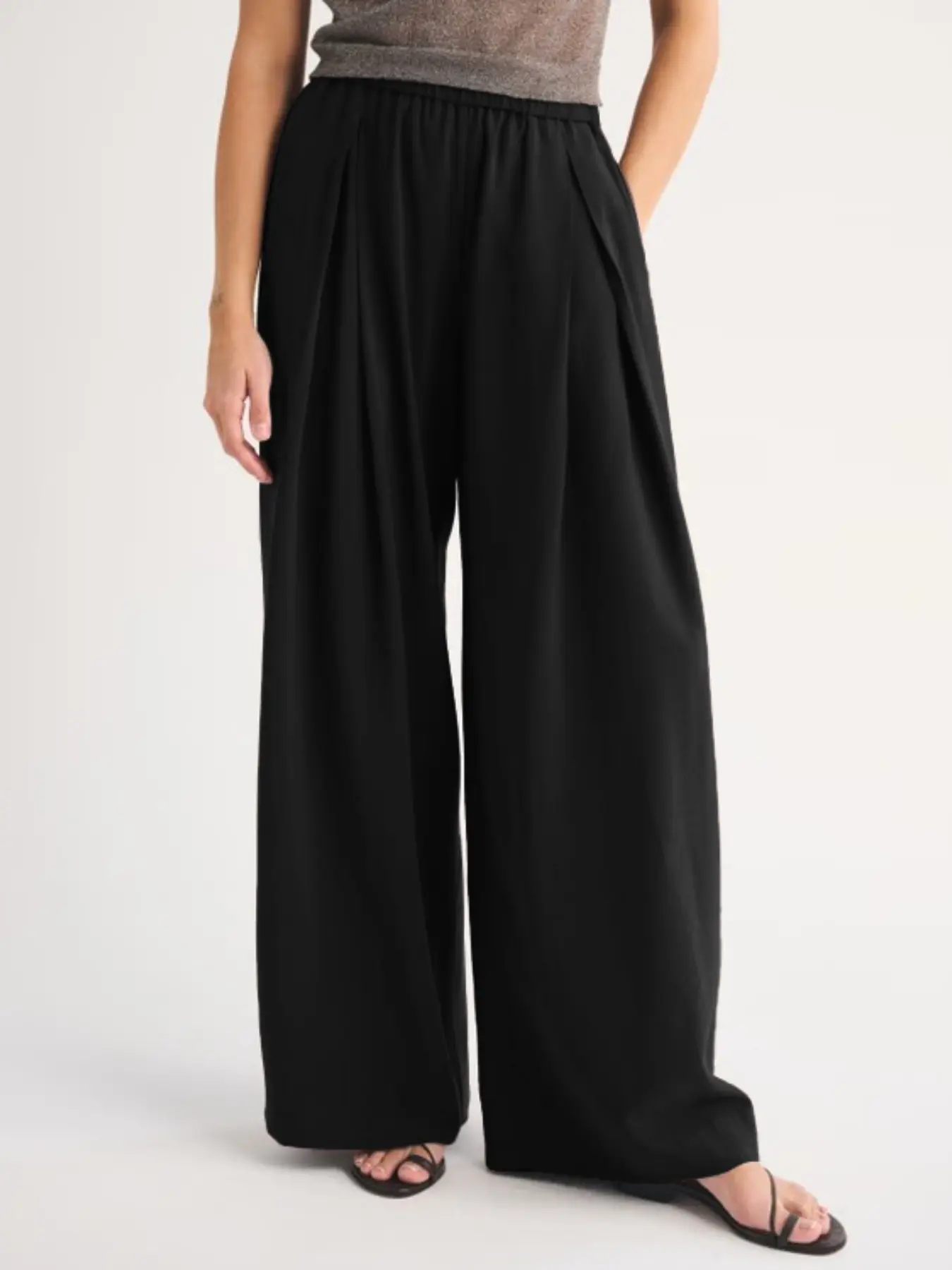 Women's Casual Pants, Elastic Waist Pocket Straight Leg, Loose Fit Suit Pants, Fall Winter Flowy Versatile Wide Leg Pants