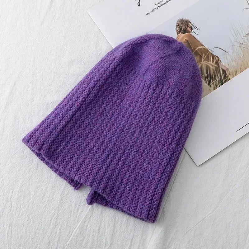 Hot Sale Women Hat Kpop Style Autumn /Winter Hat Soft Beanie Hats For Women Leisure Back Split Teens Ponytail Knitted Cap