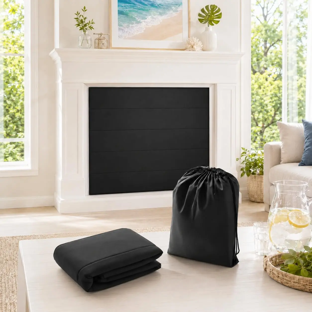 Magnetic Fireplace Cover - Stop Heat Loss & Keep Drafts Out with Built-in 12 Strong Magnets for Iron Fireplace Frame, 39x32 Inch
