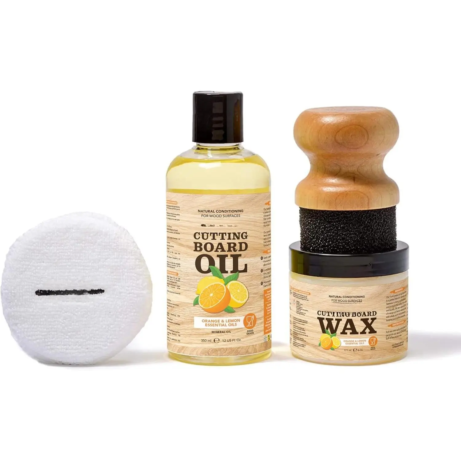 CLARK’S  Board Oil and Wax Kit – Includes  Grade Mineral Oil (12oz), Finishing Wax (6oz), Applicator, & Buffing Pad to Clean and Protect , Enriched with   & Orange Extract