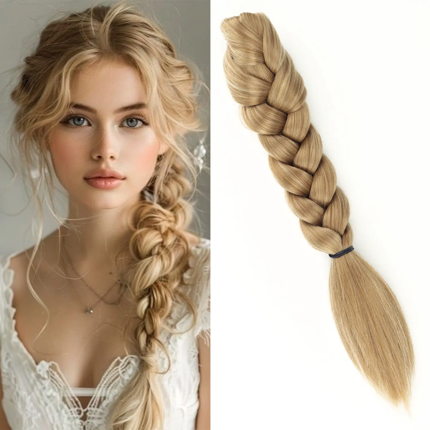 Women's European Handcrafted Braided Ponytail Hairpiece - Clip-in Synthetic Hair Braids with Strong Claw, Ideal for PE, Casual Hairstyles, Braids Hairstyles, Synthetic Extensions & Pieces