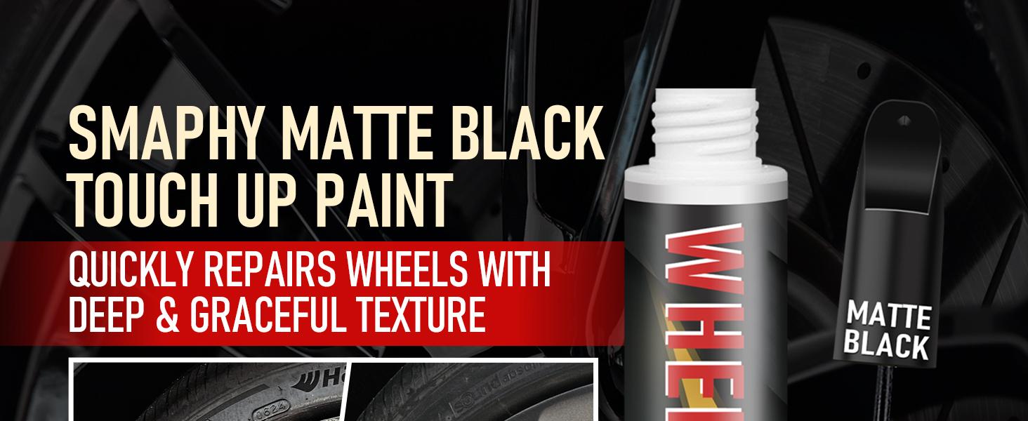 Matte Black Paint Pen, Matte Black Rim Touch Up Paint for Metal, Enamel, Car Wheel Scratch Flat Black Wheel Paint Pen, Universal Satin Matte Black Car Rim paint for Wheel Curb Rash, Scratches