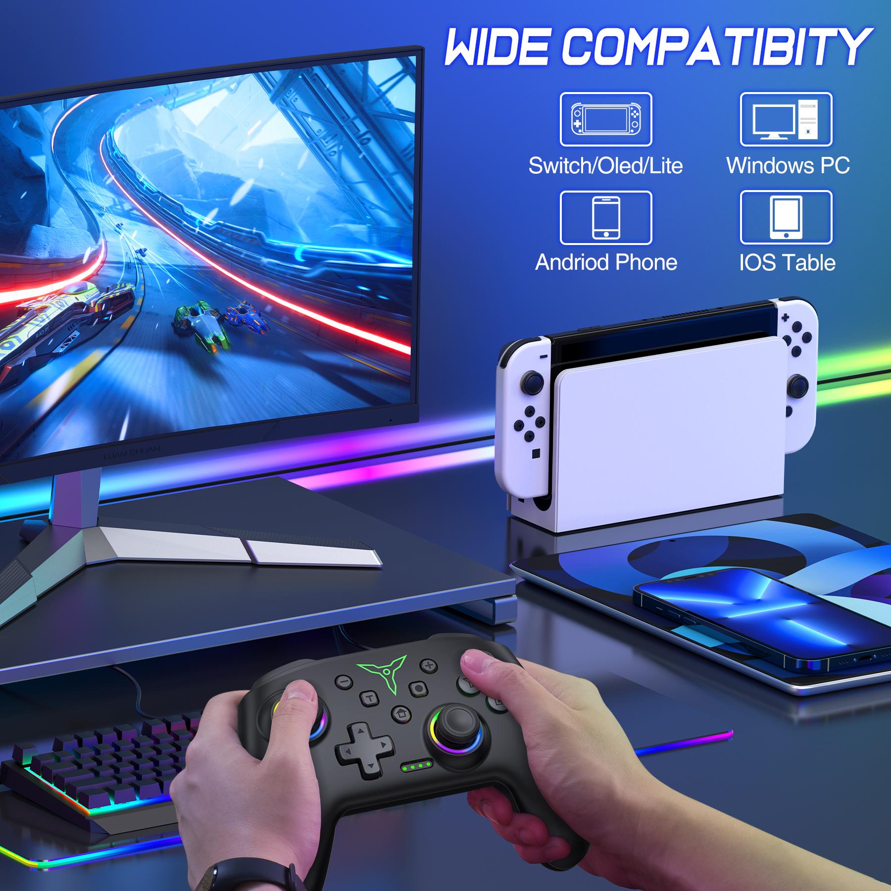 Wireless Switch Controller for Switch/OLED/PC,with RGB Light, Programmable, TURBO&Wakeup, NOT Incluede Game Console Accessories Smartphone
