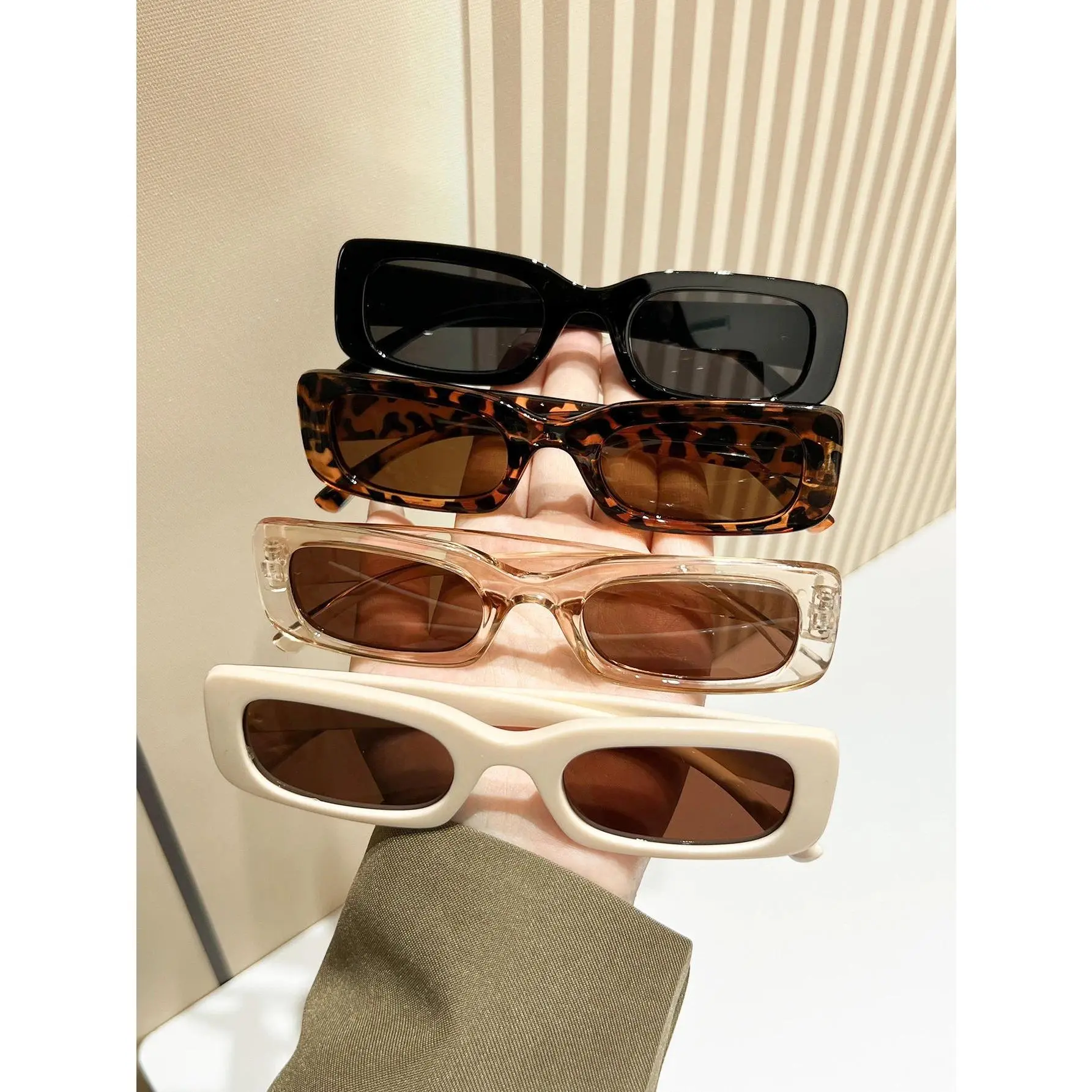 XUH Sunglasses for Women, 3/4 Piece Set of Square Narrow PA Frames, Multiple Styles for Fashionable Driving Wear, Driving Safe, Female Wear, Semi Rimless, Accessories For Women, Womens Sunglasses, Natural, Polyamide