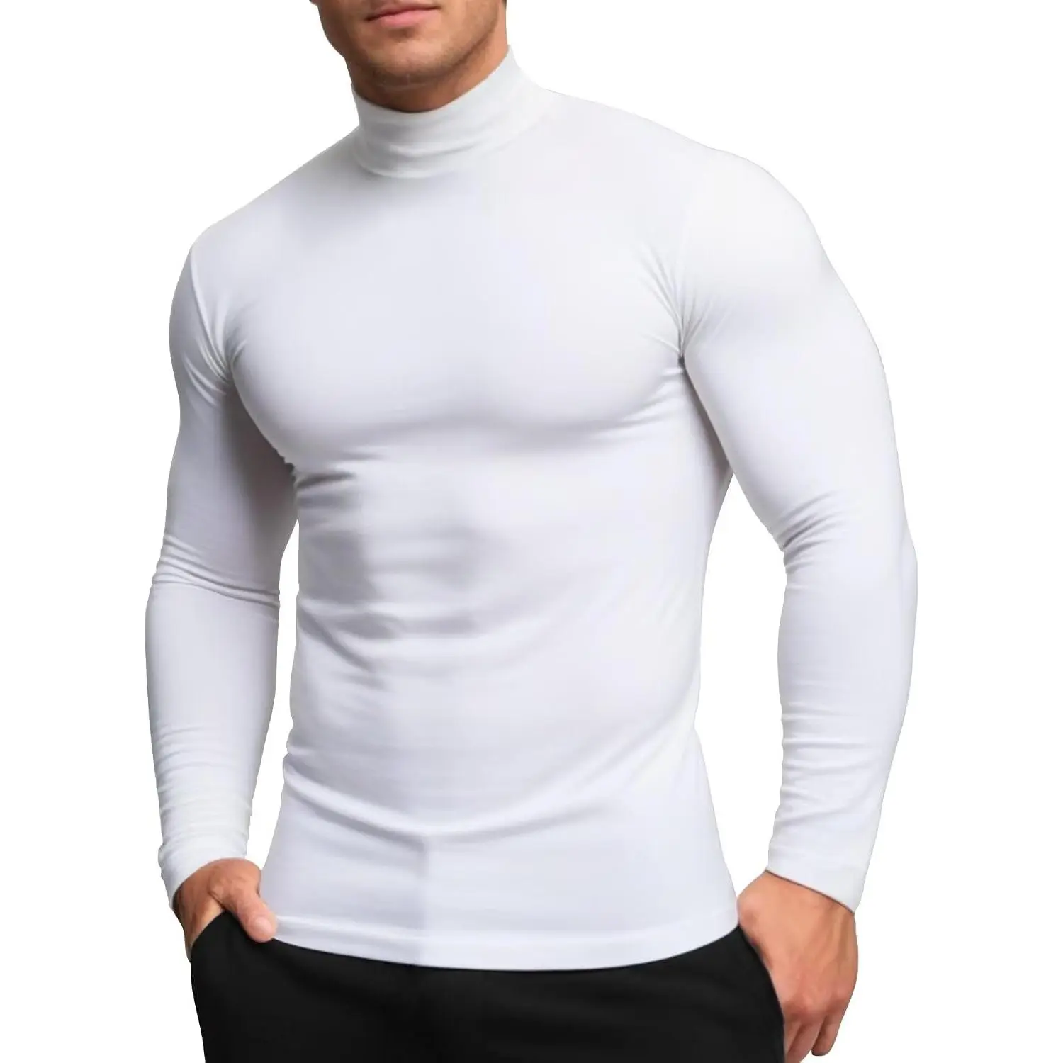 Mens Mock Turtleneck Long Sleeve Shirts, High Neck Thermal Base Layer Stand up collar windblock throat sleek smart casual layering under blazer suitcoat snug non chafing tshirt