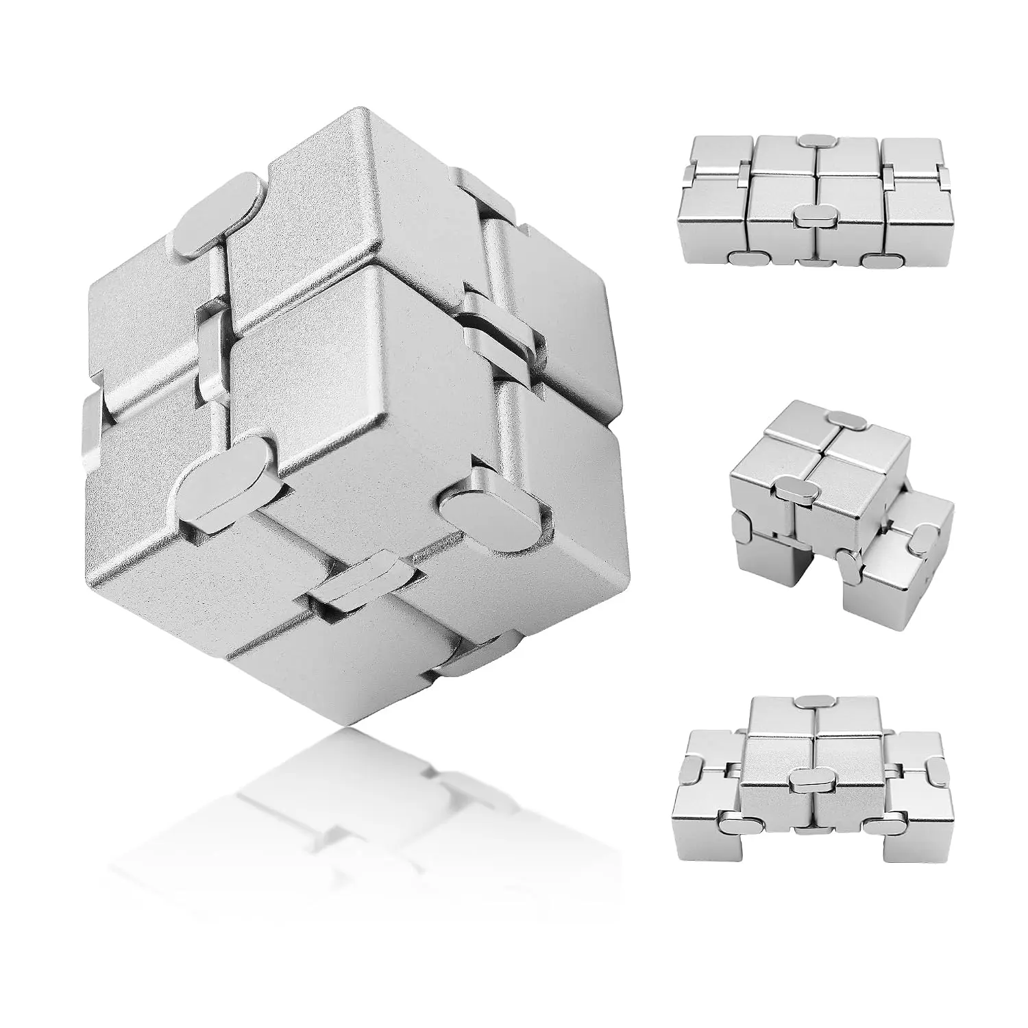 Silver Metal Infinity Cube Fidget Toy, Stress Relief Toy for ADHD, Ages 8+