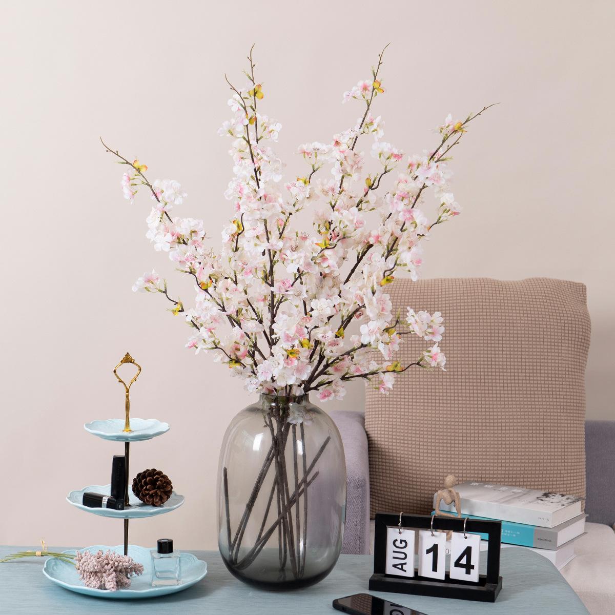Spring artificial flowers, multi-branched cherry blossom branches, wedding floral arrangements, home decor artificial flowers, hotel decorations, artificial peach blossoms