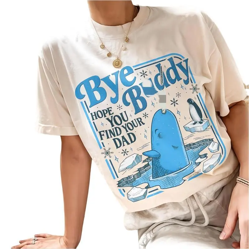 Women's Graphic Tee featuring 'Bye Buddy' Christmas Movie Quote, Comfortable 100% Cotton Short Sleeve Round Neck Top for Everyday Wear, Tops, Sleeves, T-Shirt, Casual
