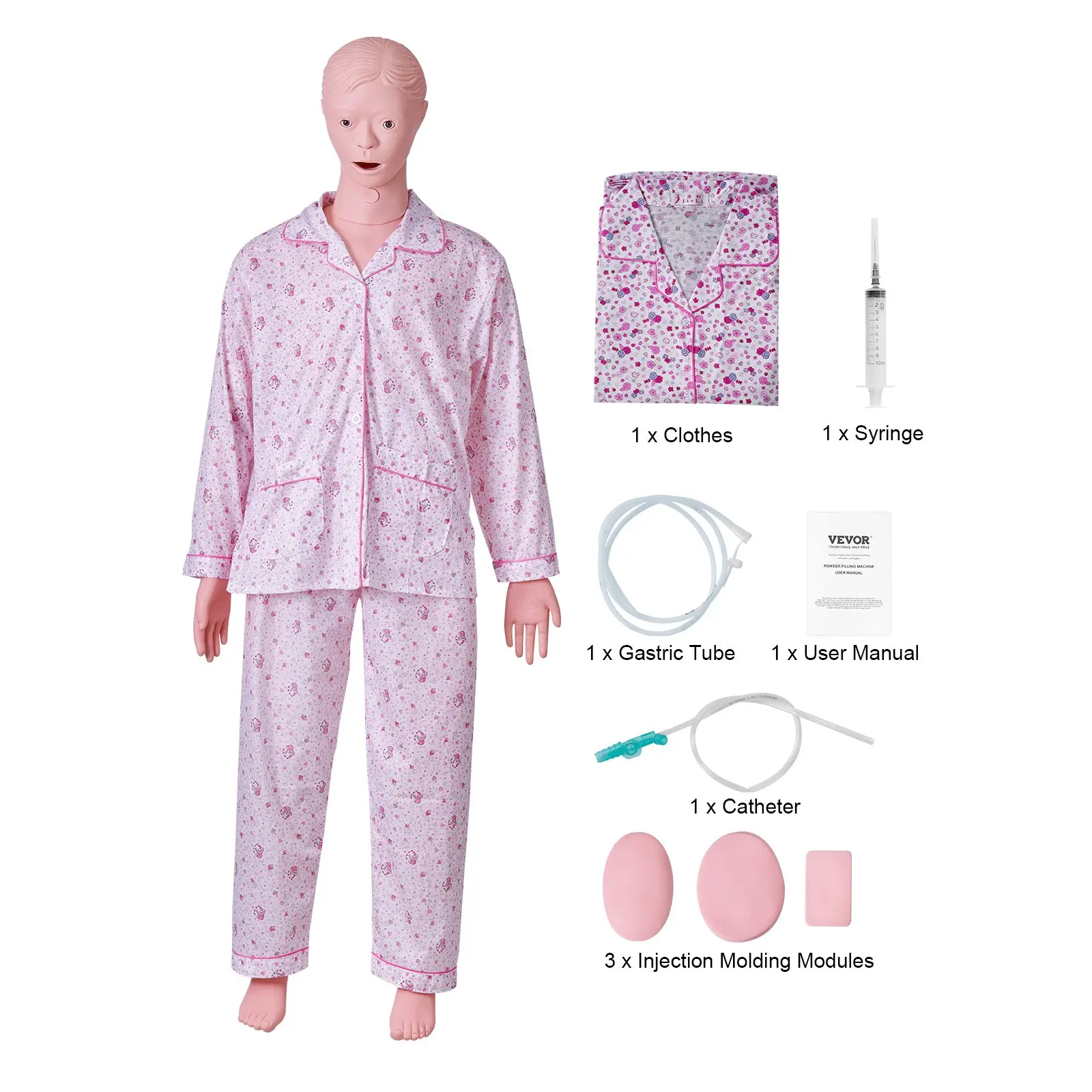 VEVOR Life-Size Female Nursing Training Manikin, Multifunctional PVC Body Care Education Teaching Model, Medical Training Demonstration Simulator Supplies