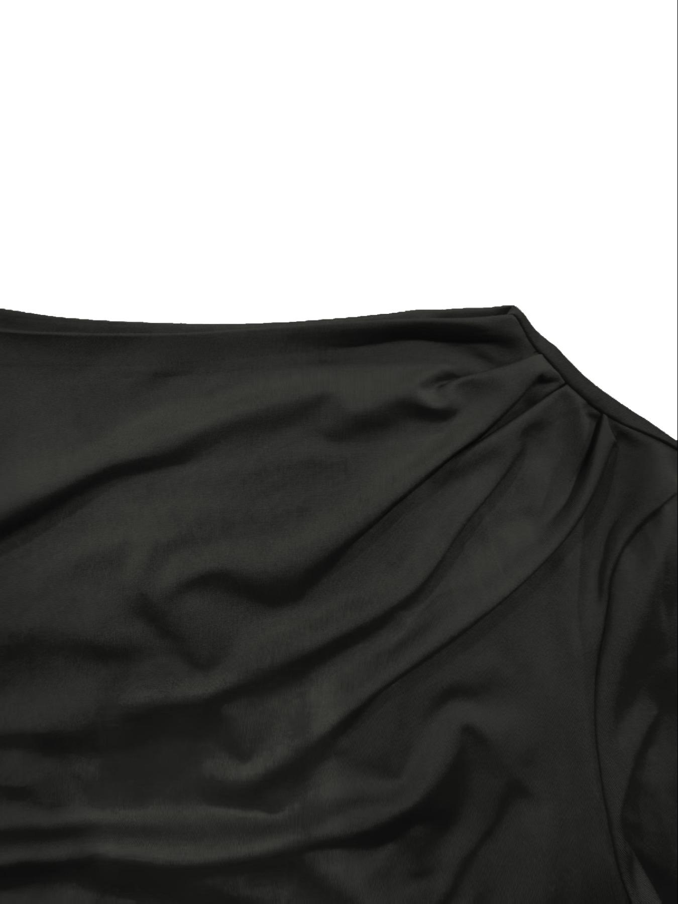 Elegant Asymmetrical Neck Long Sleeve Knit Dress, Pure Color Ruched Design, Women's Fashionable Formal for Special Occasions