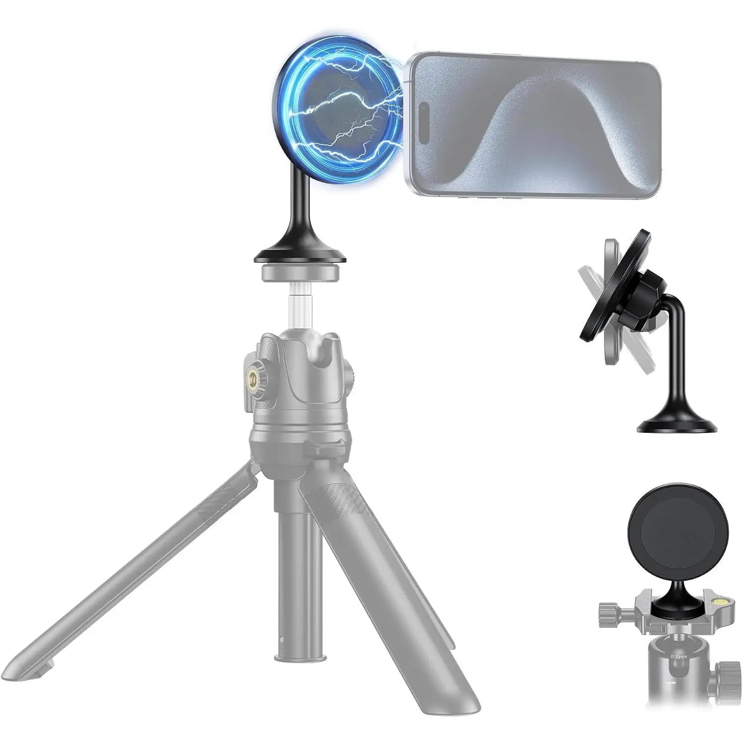 Phone Tripod Mount Adapter with Arca Base & 1/4" Screw | Magsafe Tripod Attachment for  17 16 15 14 13 12 Pro Max Plus Selfie Stick Tripod Arca Ball , 60° Tilt Adjustable
