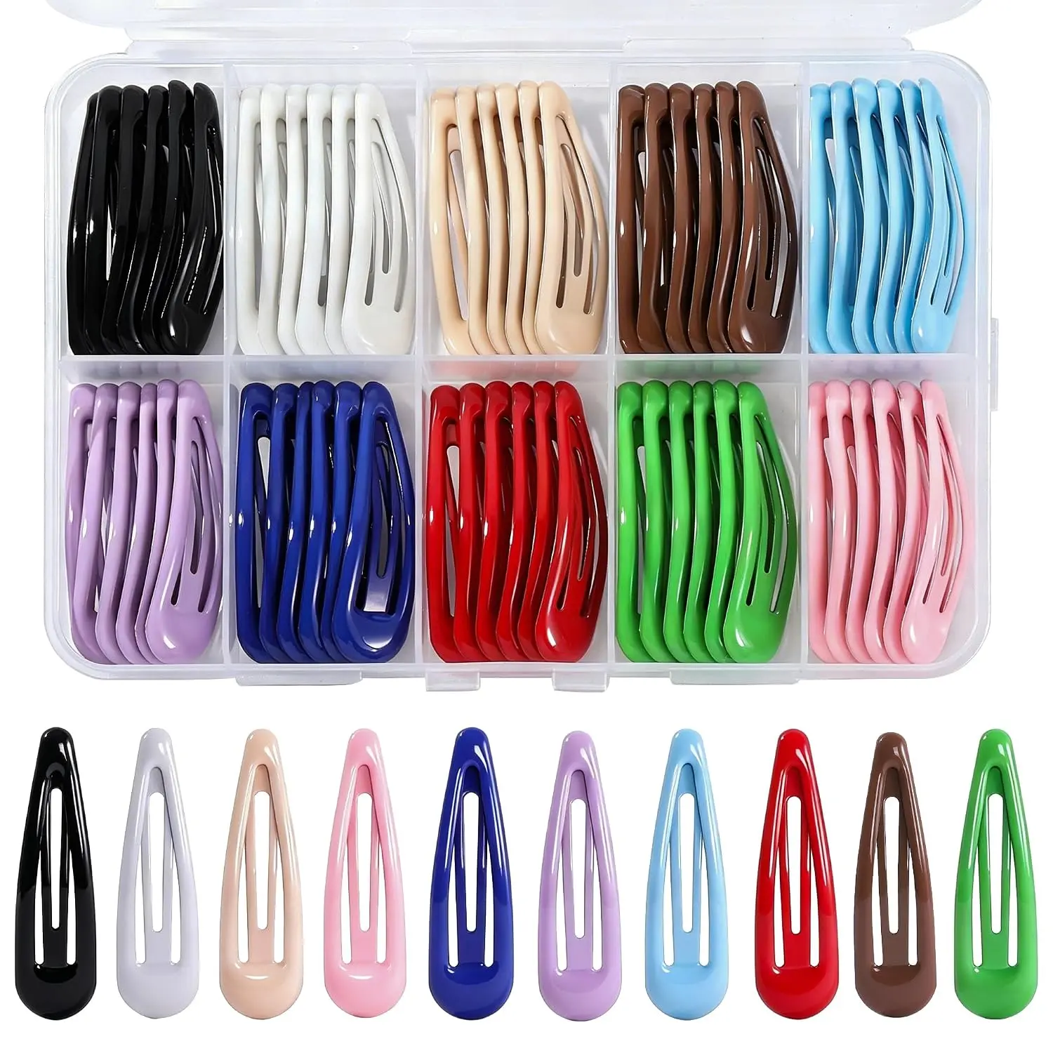 Women's & Girls' 2-In Fashion Hairpins - Non-Slip Metal Clips (Barrette Shape), 60-Count with Plastic Storage Box, 10 Colors, Daily Wear Accessories for Hairstyling