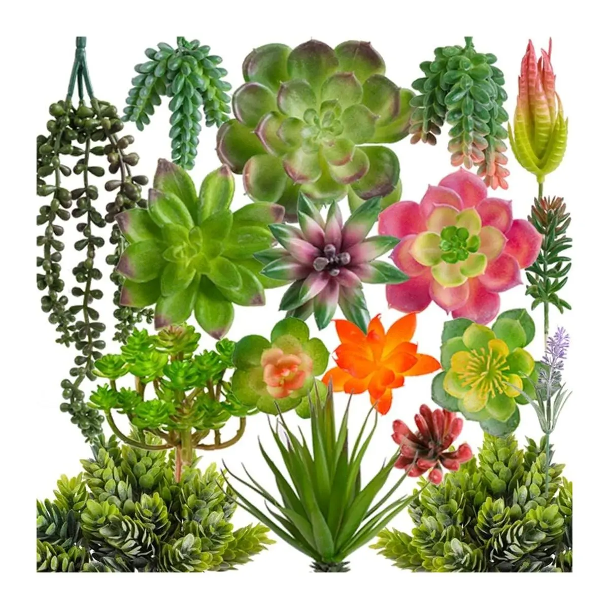 18-Pack Plastic Artificial Succulent Flower Bundle, Realistic Textured Unpotted Cactus Plant Decor, Home Office Decorative Accents, Ideal Gifts, Artificial Plants