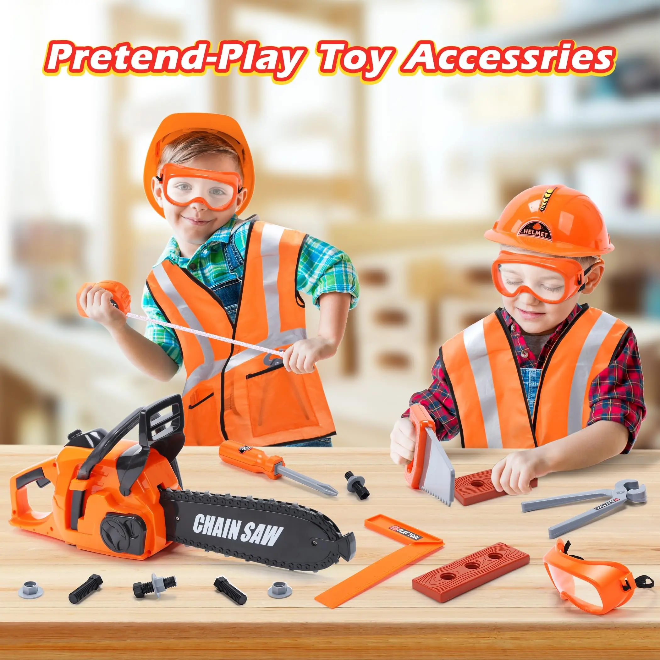 Realistic Cool Replica Chainsaw Toy, Role-Playing Essential, Safe Rubber Material, Encourages Exploration, Develops Manual Skills, Kids Birthday Party Gift
