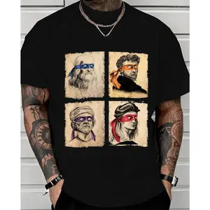Graphic Tee Mens Casual Short Sleeve T Shirt Featuring Humorous Italian Artists and Teenage Mutant Ninja Turtles Artwork Regular Fit Round Neck Tee for Art Enthusiasts and Ninja Turtle Fans Oversized Casual Men's Letter Pattern Printed T-Shirt Streetwear