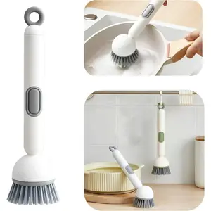 Green 6 in 1 Dish Brush with Built-in Detergent Dispenser, Adjustable Rotatable Cleaning Scrub Brush for Dishes Pots Pans Cookware, Wall Mountable Multifunctional Kitchen Sink Cleaning Brush