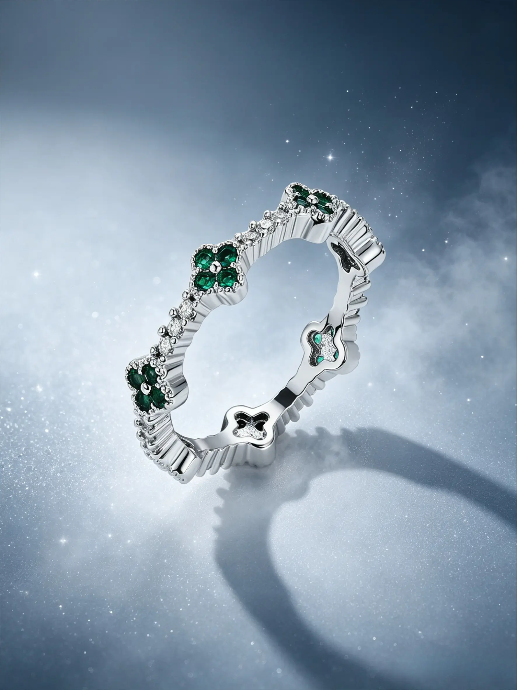 Fluted Band Four Leaf Clover Stackable Ring Inlaid Colorful Cubic Zirconia Hollow Floral Stack Finger Band Minimalist Daily Stacking Ornament For Wedding Banquet Office Date Travel Shopping Birthday Anniversary Holiday Gift For Women