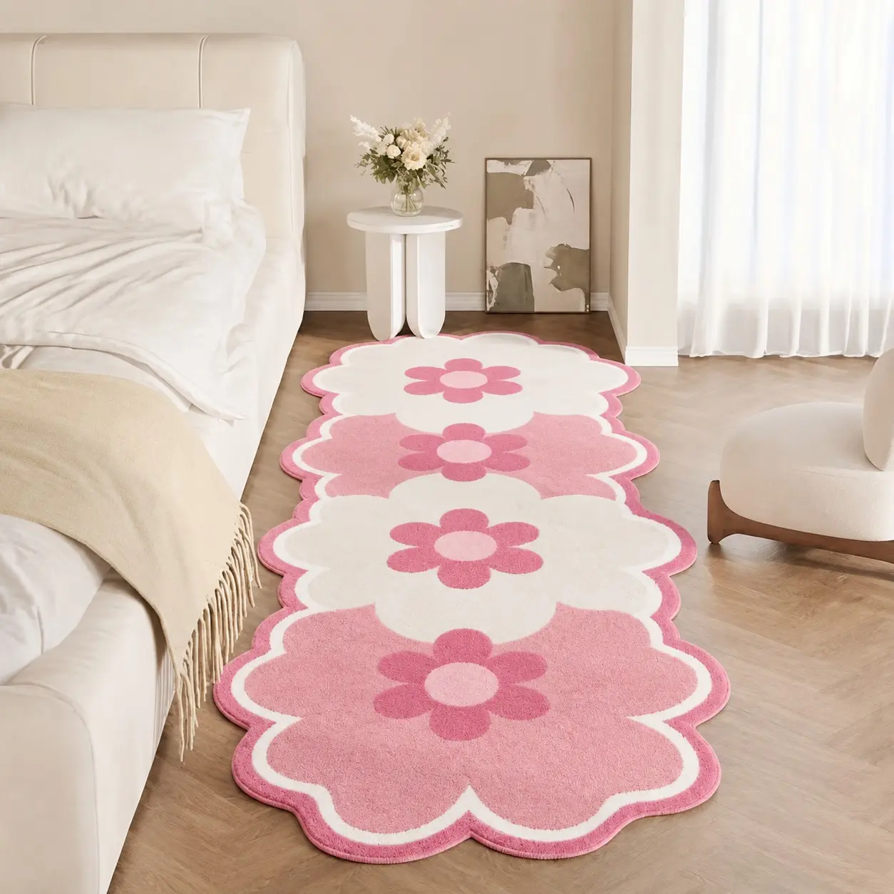 Pink Floral Carpet, Soft, Durable, Non-Slip, Machine Washable Rug, Decorative Rug, Flower Pattern Rugs, Suitable for Living Room, Bedside Or Office Decor, Vintage Design, Perfect for Indoor Spaces, Floral Shaped Rug
