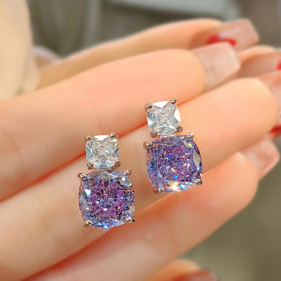 Luxurious, fashionable and versatile pink diamond necklace, purple pendant, high-carbon diamond stud earrings, ice flower-cut ring, colored gemstone set for women