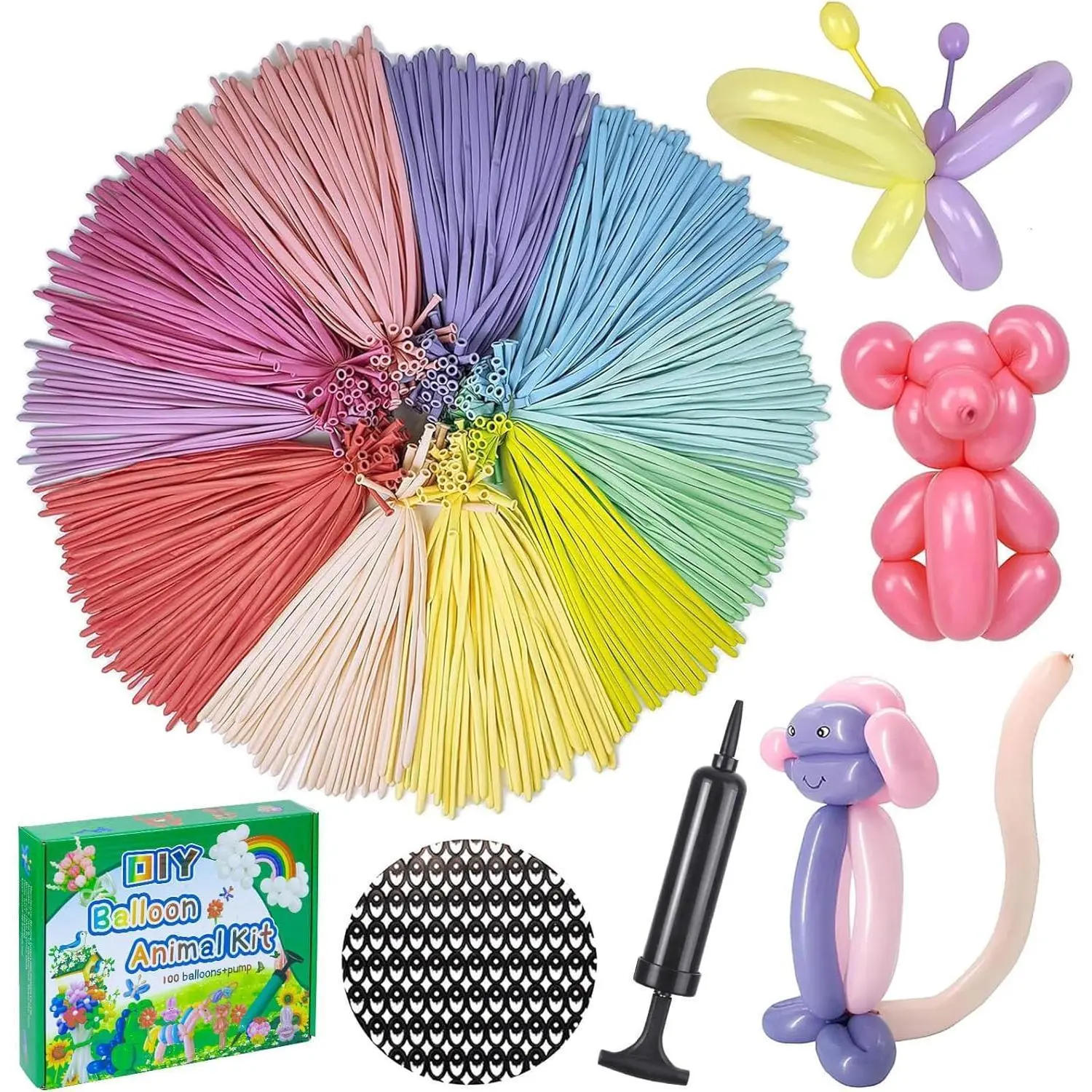 Long Balloons with Pump, Premium Latex Twisting Balloons animal kit, Birthday Gifts for Girls and Boys Arts and Crafts Pastel Color 100Pcs