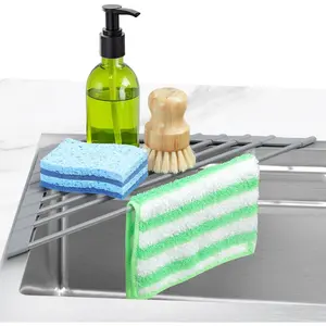 Triangle Roll Up Dish Drying Rack, Silicone Wrapped Steel Anti-Slip Sink Corner Rack Caddy Multipurpose Strainer for Kitchen Sink Trivet Space-Saving