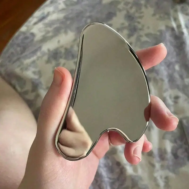 Silver Heart-Shaped Stainless Steel Gua Sha Board, Smooth Solid Metal Facial Tool, Portable Home Spa Massage Scratcher