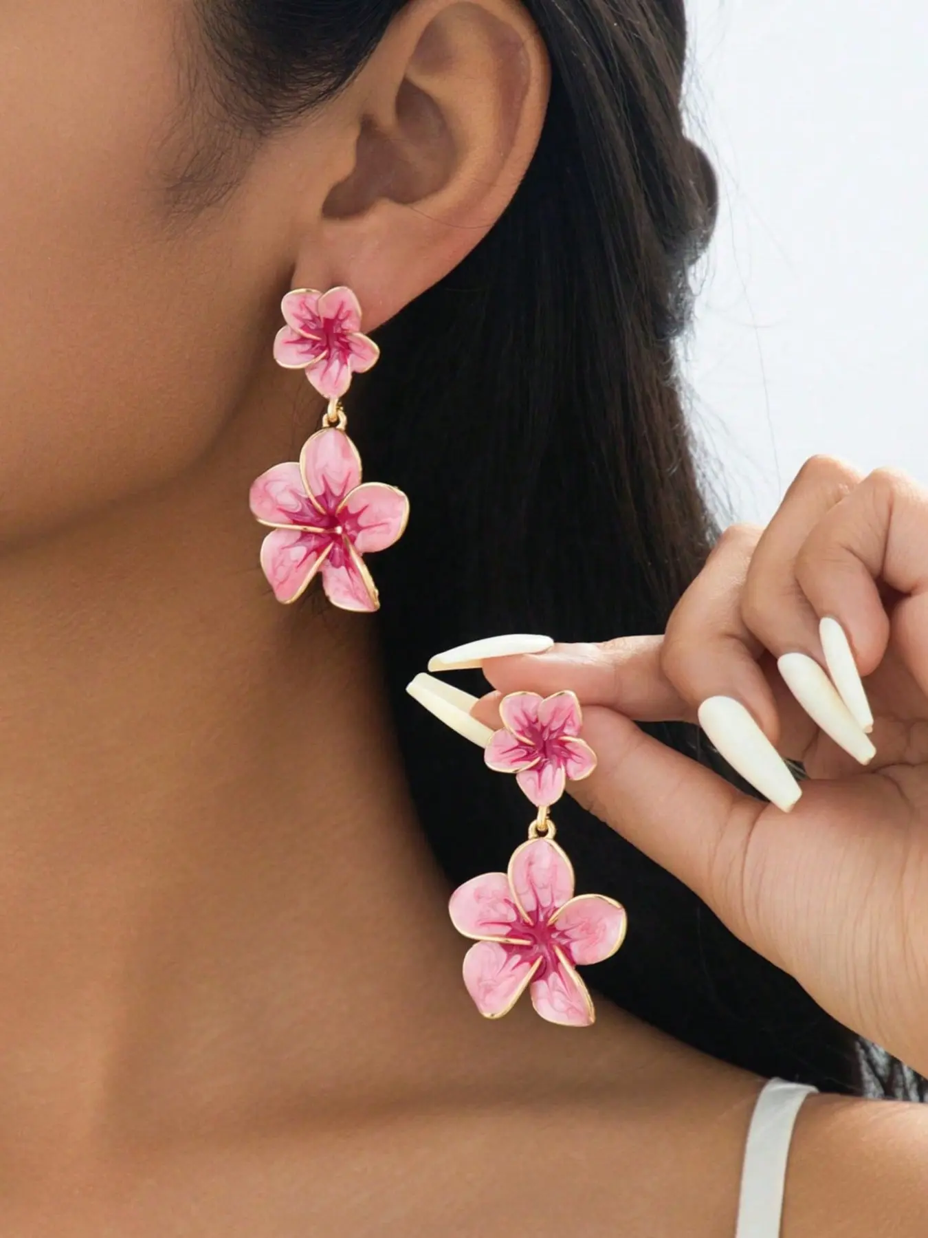 1 Pair Handmade Elegant Luxury Gradient Tie Dye Pink Drip Oil Layered Eggplant Flower Pendant Earrings For Women, Suitable For Women, Boho Statement Earrings, Vintage Dangle Jewelry For Music Festivals, Drop Dangle Earrings, Summer Jewelry