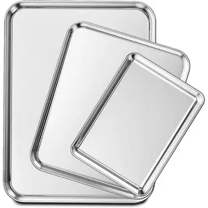 Baking Sheet Set of 3, Stainless Steel Cookie Sheet Cooking Sheet Pan for Baking & Roasting, 9/12/16 Inch, Non Toxic & Heavy Duty & Easy Clean