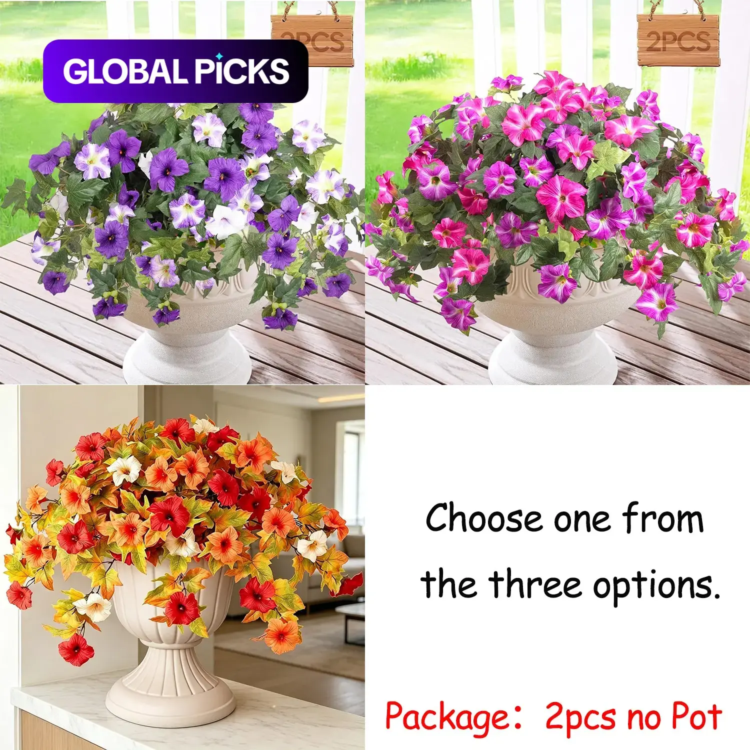 Artificial Fake Flowers Plants for Spring Winter Summer Fall Decoration, Decorative Fake Flower, 2 Pcs No Fade Faux Petunias,UV Resistant Realistic Silk Flowers,for Home Garden Balcony Yard Porch Deco, Artificial Flower Decorations