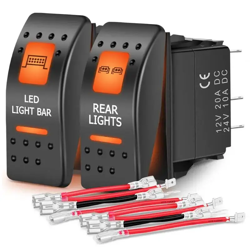 Nilight 5-Pin SPST On/Off Control Rocker Switch - Abs+PC, Orange Backlit LED, UTV Rear Lights Accessory (2-Set Pack for UTV Owners)