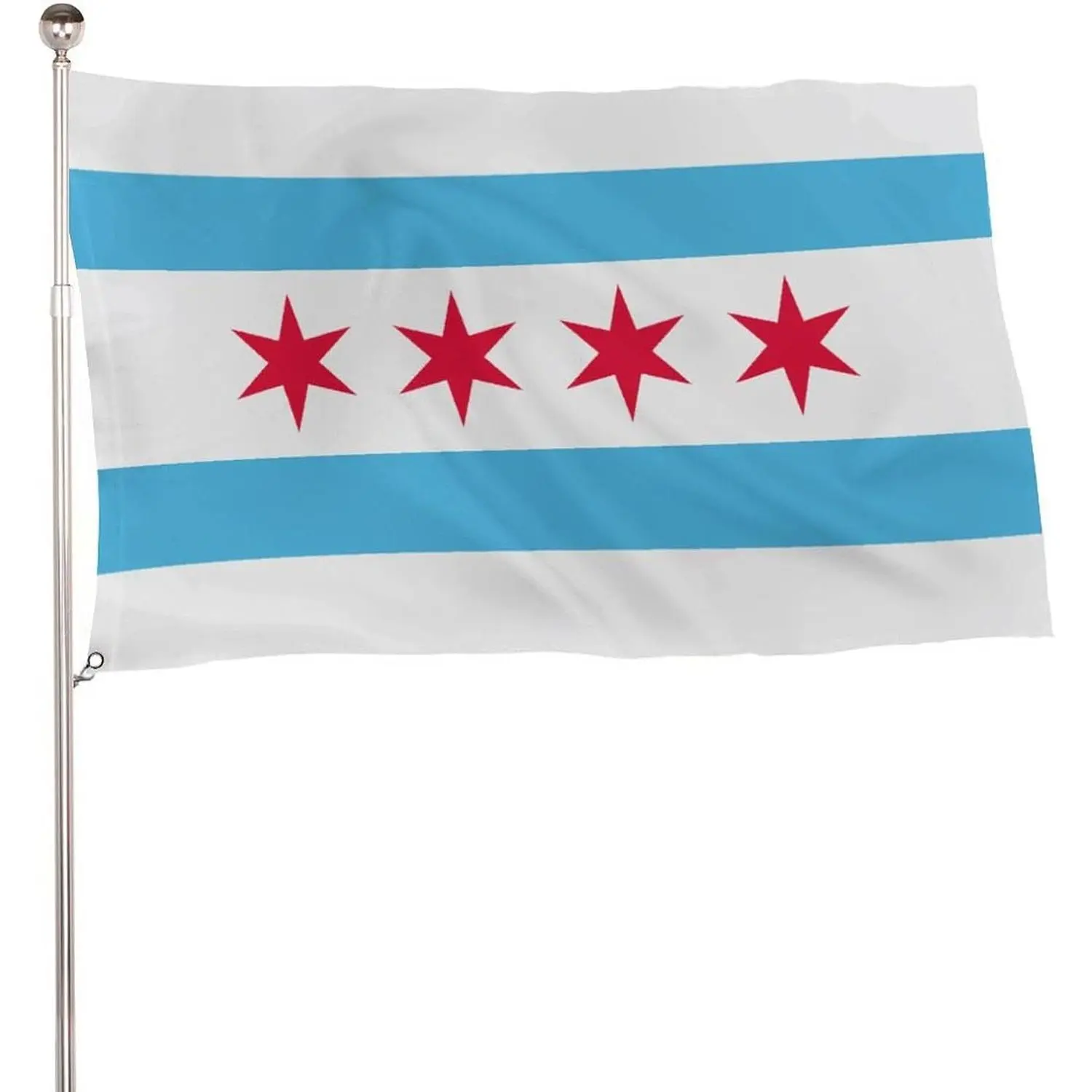 Chicago Illinois Standard Single Flag, 5x3 Ft 115D Polyester Lightweight Banner with 2 Metal Eyelets for Outdoor Display, Banners