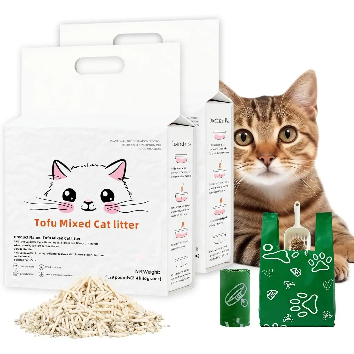 Tofu Litter, 5.29 lb  Cassava Blend  Litter |  Clumping Low Dust Unscented  Litter with Odor Control, Lightweight Tofu Litter for Easy Scooping