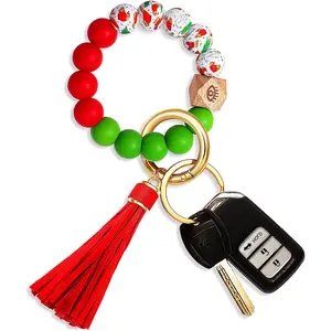 NVENF Silicone Key Ring Bracelet Beaded Wrislet Keychain Portable House Car Keys Ring Holder