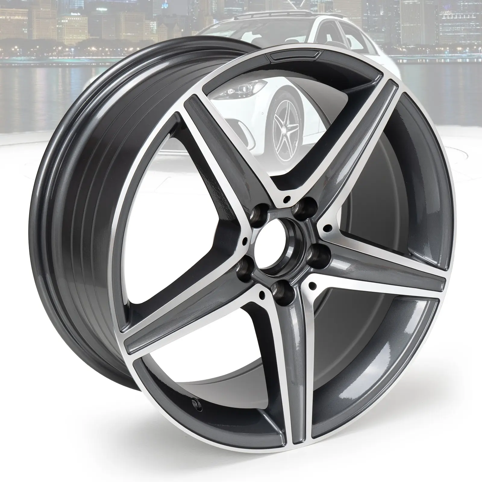 18" Alloy Replacement Wheel Machined Grey For Mercedes-Benz E Class 2014-2017 valve caps thread-on lug nut alloy wheel rim spec amarillo hub length wheels and tires lexan itires liberty forged wheels veritas forged mag wheel 26 in chrims casting wheel