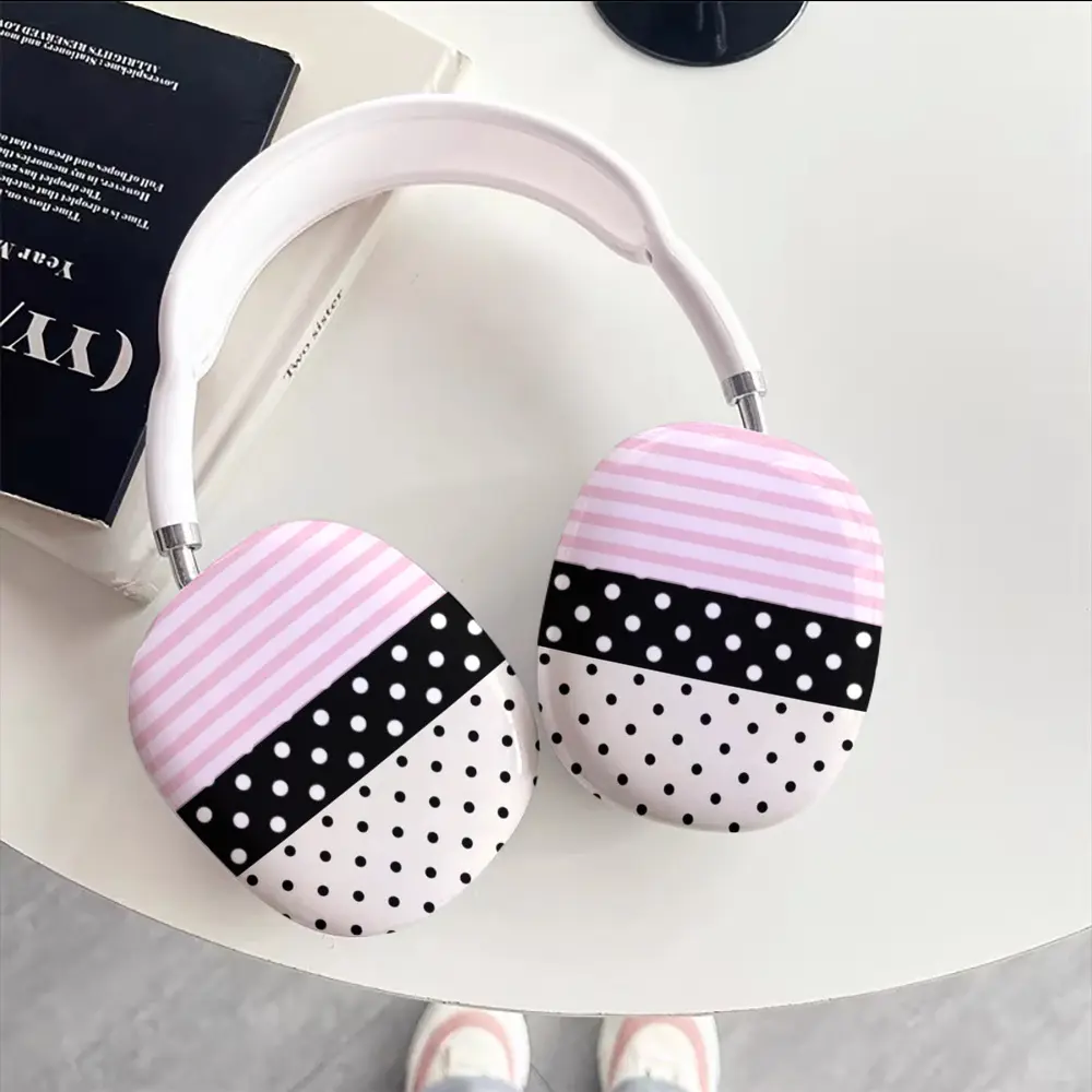 Fashion Stripe Spliced Pattern Hard Shell Headphone Case, Smooth Glossy Protective Cover Compatible with AirPods Max / Max 2, Scratch‑Resistant Hard Protective Shell for Daily Use & Gift
