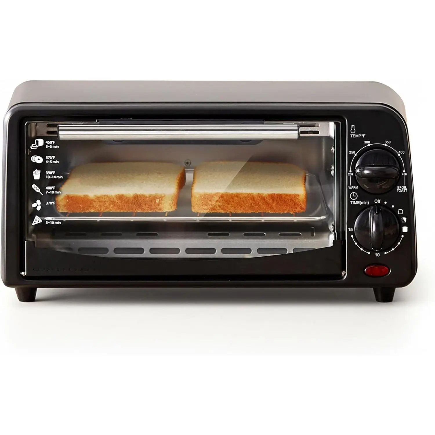 2-Slice Black Compact Countertop Kitchen Toaster Oven - Personal Home Supplies Model with 15-Minute Timer, Adjustable Temperature, Bake & Broil, Toast Functions