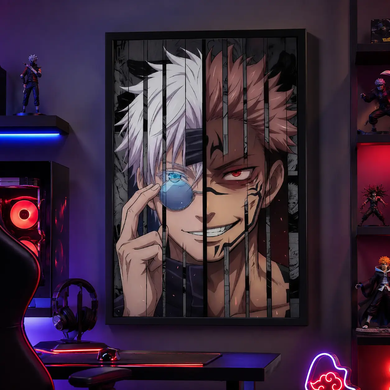 Japanese Anime Canvas Poster - JJK Gojo vs Sukuna Split Face Artwork, Ultra HD Lightweight Fade-Resistant Printing, Hangable Wall Home Decor for Kid Room, Custom Modern Minimalist Gift for Boys, Anime Room Decor, Manga Wall Art Print