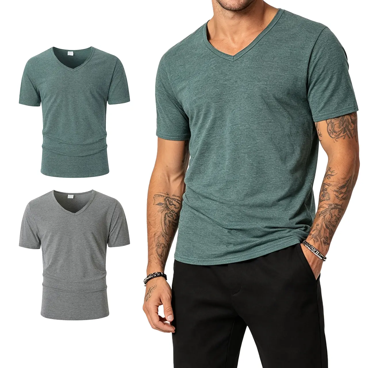 Men's Plain V-Neck T-Shirt, Casual Short Sleeve Streetwear Top for Everyday Wear, Available in 1 & 2 Pack Options