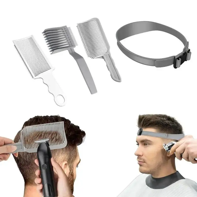 Unisex 4-Pieces Haircut Grooming Kit - Professional Barber Haircare Equipment with Comb, Adjustable Silicone Band, Precision Guides, Heatless Tool for Home Trimming (Sports & Outdoor Fan Shop Golf Grooming Essential)