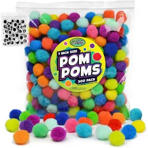 [300 Pcs] 250 1 Inch Pom Poms  50 Googly Eyes - Craft Pom Pom Balls - Pompoms for Crafts - Pom Pom for Crafts in Bright  Bold  Colors - Large Pom Poms Arts and Crafts