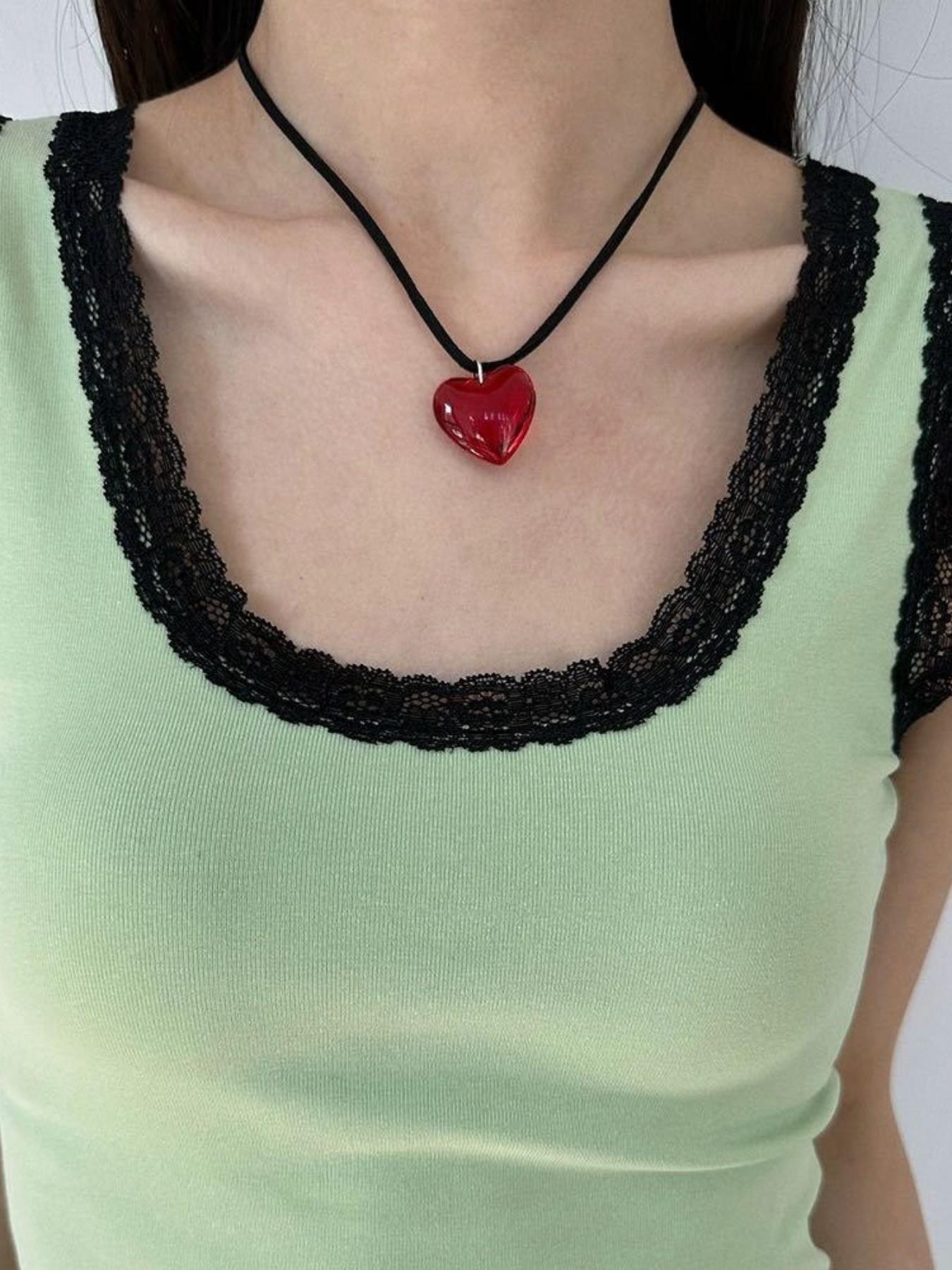 Mother's Day Gift Women's Heart Shaped Pendant Necklace, Fashionable Artificial Crystal Jewelry For Party