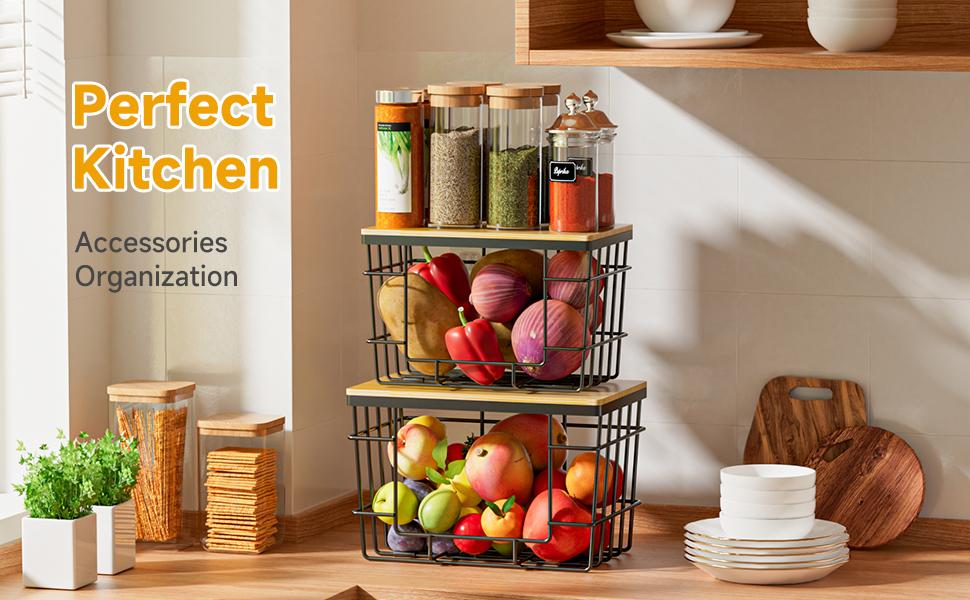 2 Pack Storage Stackable Kitchen Laundry Organizers with Bamboo Top, Large Trash Bag Holder and Standard Garbage Bag Dispenser,Storage Stackable Kitchen Laundry Organizers with Bamboo Top, Large Trash Bag Holder and Standard Garbage Bag Dispenser